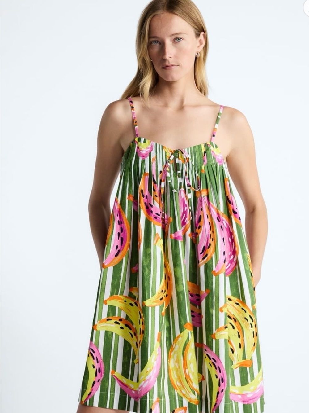 NWT Free Assembly Striped Green Banana Print Sundress Coverup